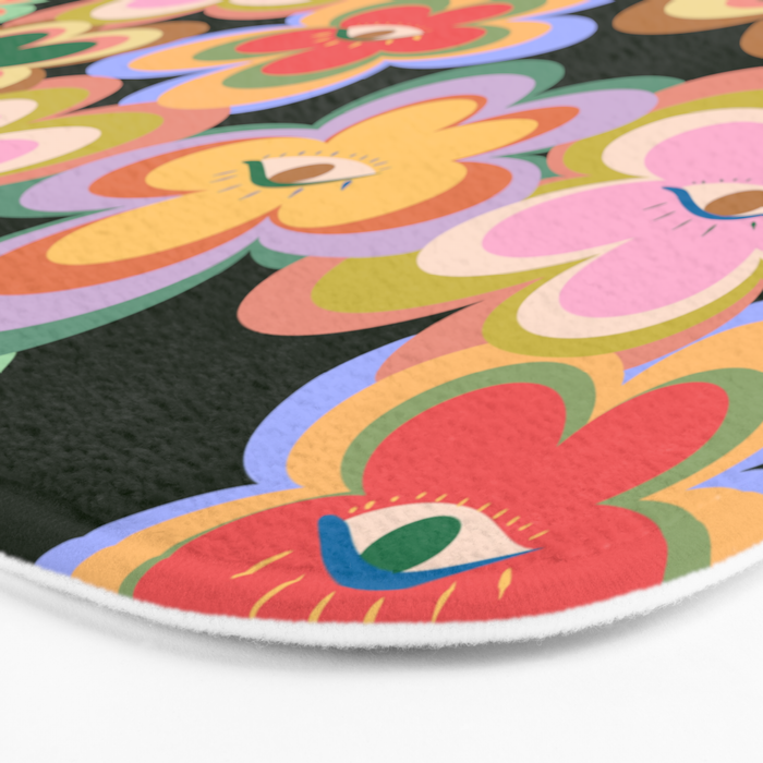 70s Evil Eye Flower Pattern in dark green Bath Mat Gallery Image 3