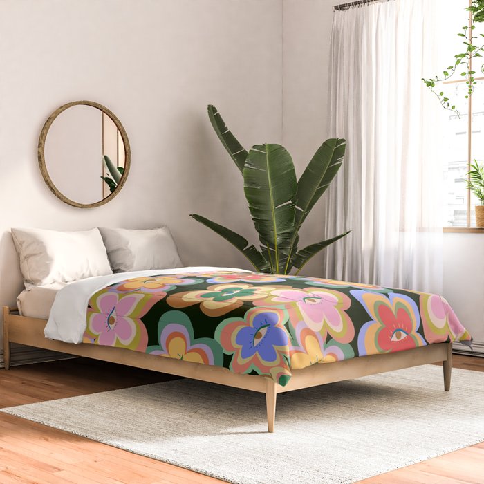 70s Evil Eye Flower Pattern in dark green Comforter Gallery Image 2