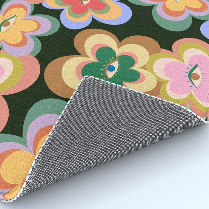 70s Evil Eye Flower Pattern in dark green Rug Gallery Image 4