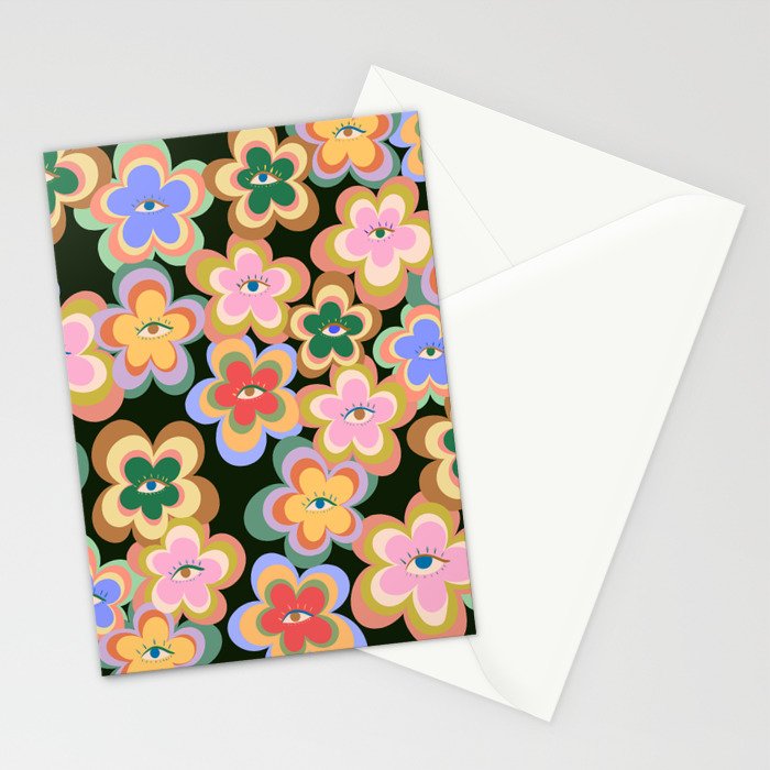 70s Evil Eye Flower Pattern in dark green Stationery Card Gallery Image 2