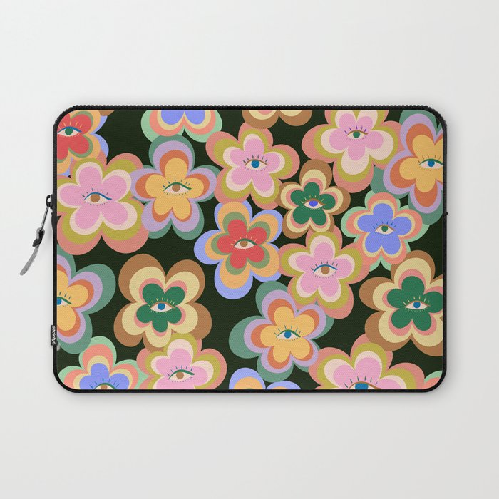 70s Evil Eye Flower Pattern in dark green Laptop Sleeve Gallery Image 1