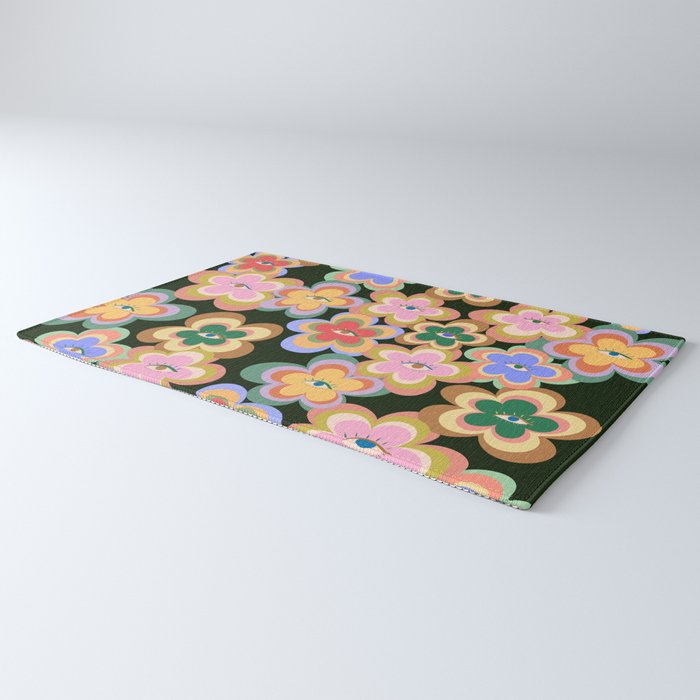70s Evil Eye Flower Pattern in dark green Rug Gallery Image 3