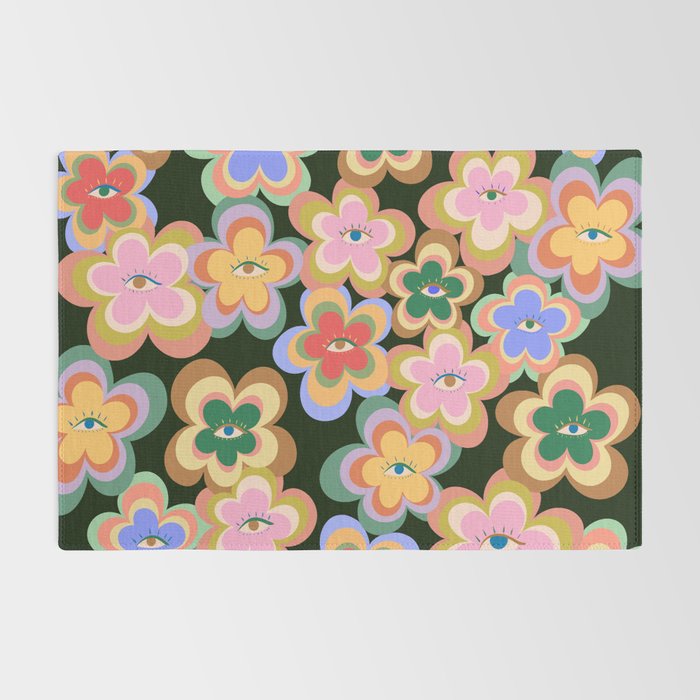 70s Evil Eye Flower Pattern in dark green Rug Gallery Image 2