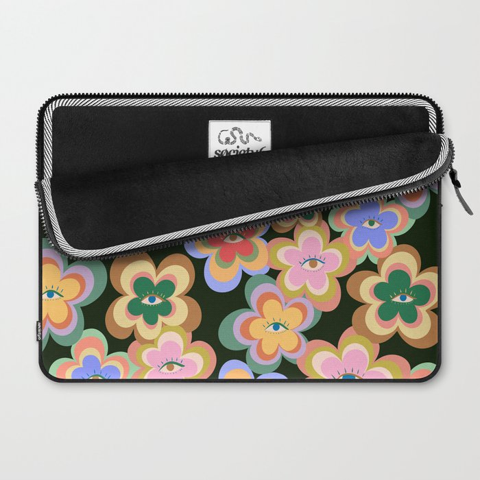 70s Evil Eye Flower Pattern in dark green Laptop Sleeve Gallery Image 2