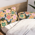 70s Evil Eye Flower Pattern in dark green Pillow Sham Gallery Image 2