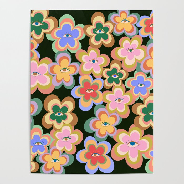 70s Evil Eye Flower Pattern in dark green Poster Gallery Image 4