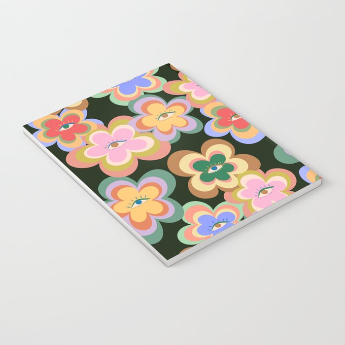 70s Evil Eye Flower Pattern in dark green Notebook Gallery Image 3
