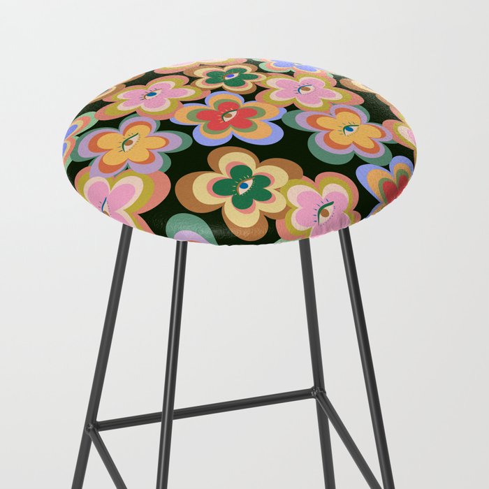 70s Evil Eye Flower Pattern in dark green Stool Gallery Image 2