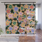 70s Evil Eye Flower Pattern in dark green Wall Mural Gallery Image 1