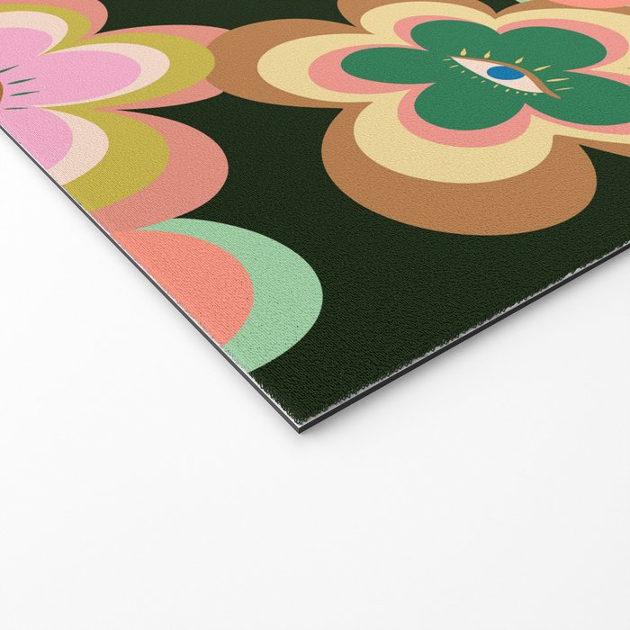 70s Evil Eye Flower Pattern in dark green Welcome Mat Gallery Image 2