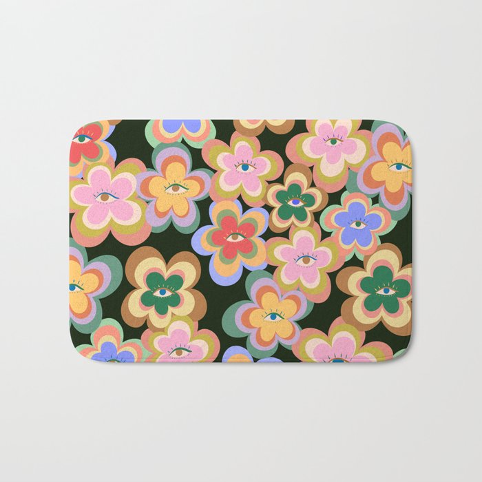 70s Evil Eye Flower Pattern in dark green Bath Mat Gallery Image 1