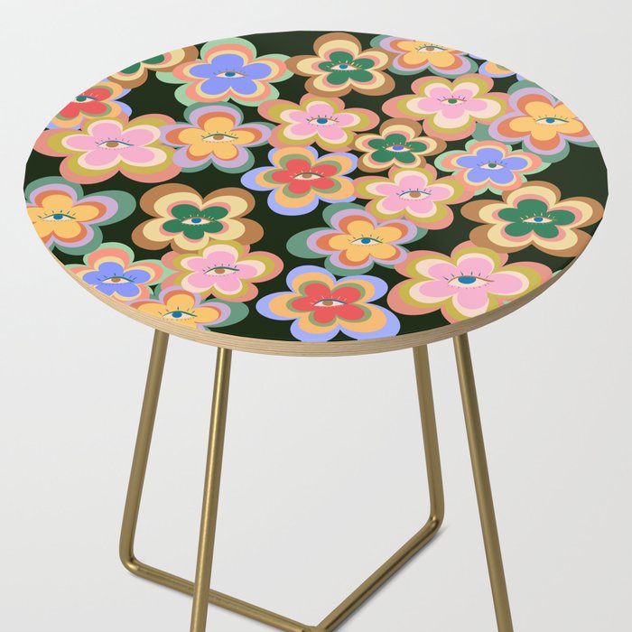 70s Evil Eye Flower Pattern in dark green Side Table Gallery Image 2