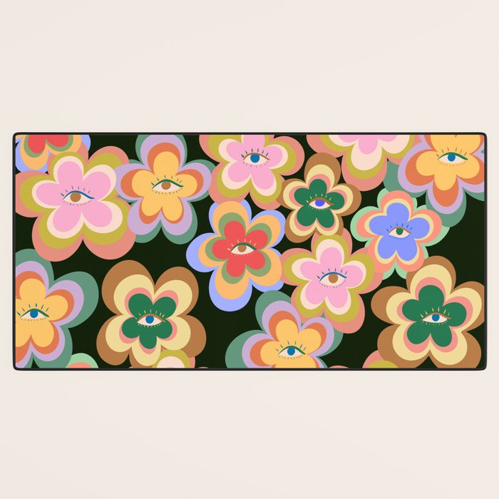 70s Evil Eye Flower Pattern in dark green Desk Mat Gallery Image 3