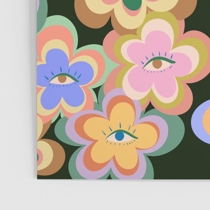 70s Evil Eye Flower Pattern in dark green Poster Gallery Image 3