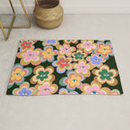 70s Evil Eye Flower Pattern in dark green Rug Gallery Image 1