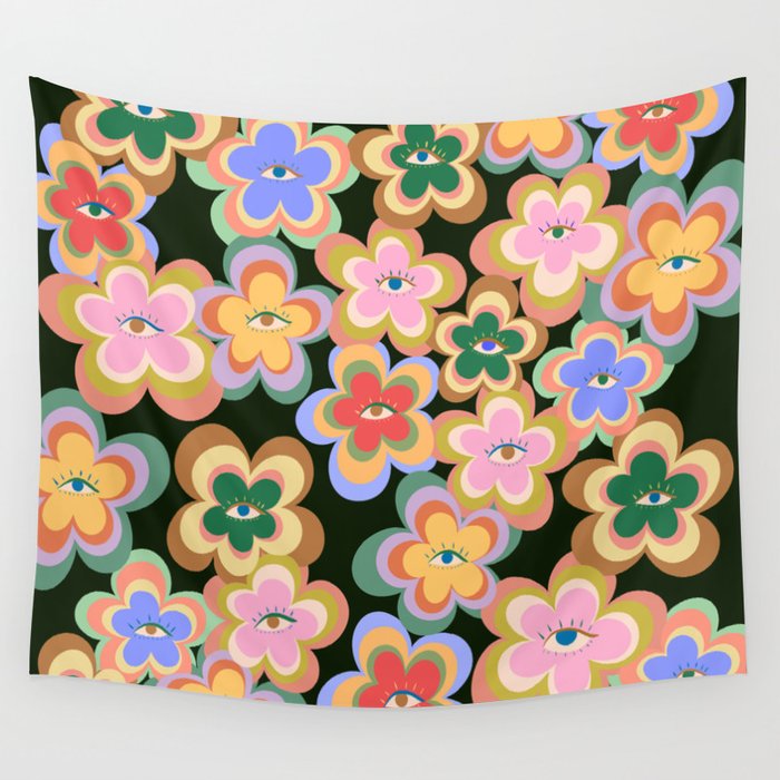 70s Evil Eye Flower Pattern in dark green Wall Tapestry Gallery Image 4