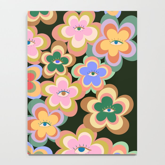 70s Evil Eye Flower Pattern in dark green Notebook Gallery Image 4