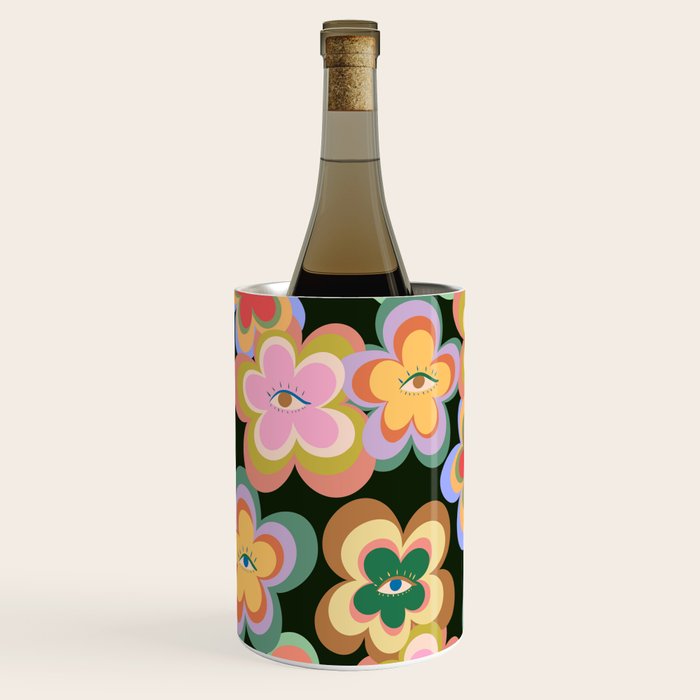 70s Evil Eye Flower Pattern in dark green Wine Chiller Gallery Image 2