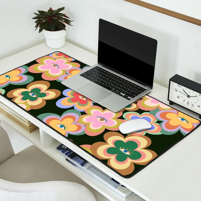 70s Evil Eye Flower Pattern in dark green Desk Mat Gallery Image 2
