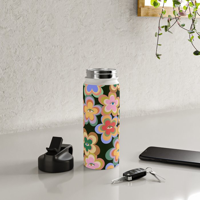 70s Evil Eye Flower Pattern in dark green Water Bottle Gallery Image 4