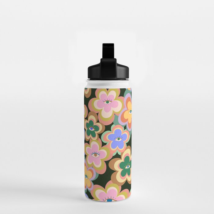 70s Evil Eye Flower Pattern in dark green Water Bottle Gallery Image 2
