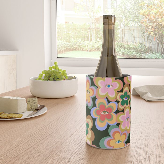 70s Evil Eye Flower Pattern in dark green Wine Chiller Gallery Image 4