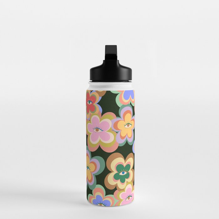70s Evil Eye Flower Pattern in dark green Water Bottle Gallery Image 3
