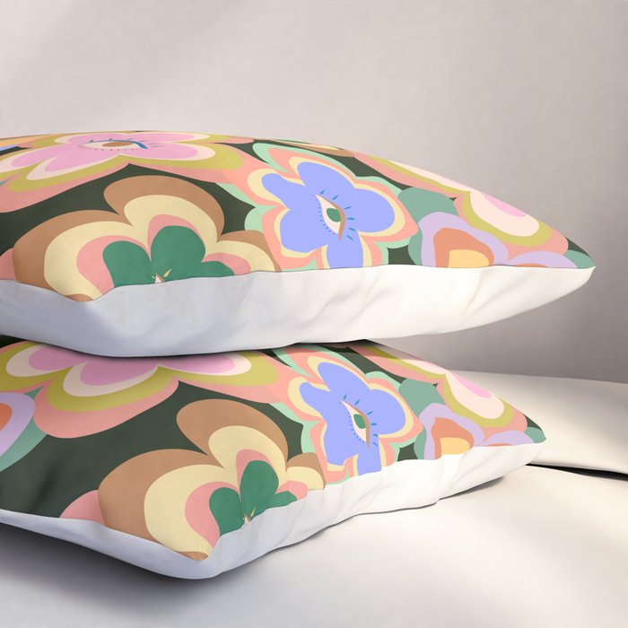 70s Evil Eye Flower Pattern in dark green Pillow Sham Gallery Image 3