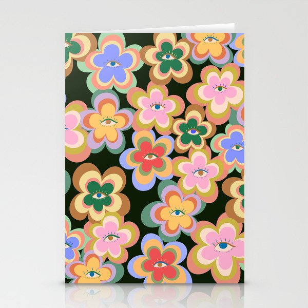 70s Evil Eye Flower Pattern in dark green Stationery Card Gallery Image 2