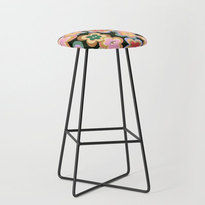 70s Evil Eye Flower Pattern in dark green Stool Gallery Image 1
