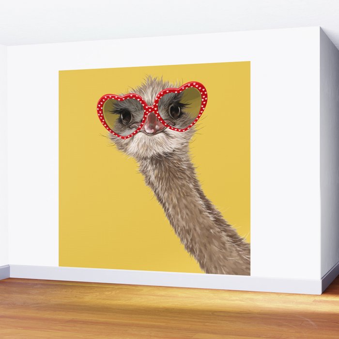 Fashion Hipster Ostrich in Yellow Wall Mural Gallery Image 2