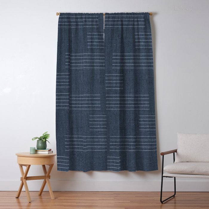 Minimal Striped Pattern, Navy Blue Window Curtain Gallery Image 5
