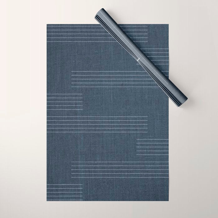 Minimal Striped Pattern, Navy Blue Wrapping Paper Gallery Image 1