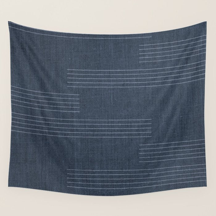 Minimal Striped Pattern, Navy Blue Wall Tapestry Gallery Image 1