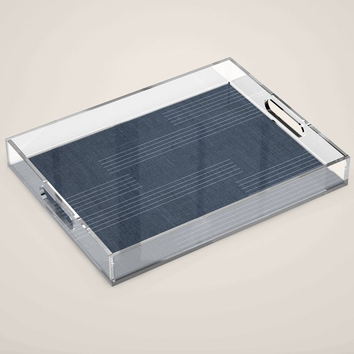 Minimal Striped Pattern, Navy Blue Acrylic Tray Gallery Image 1