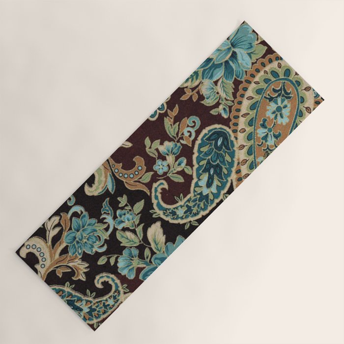 Brown Turquoise Paisley Floral Yoga Mat Gallery Image 1