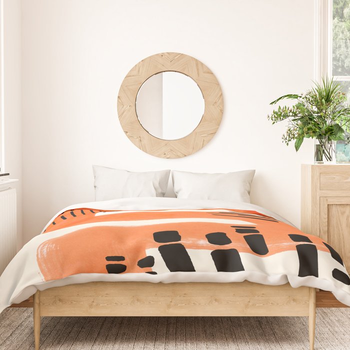 Mid Century Modern abstract Minimalist Fun Colorful Shapes Patterns Orange Watercolor Wiggle Stroke Duvet Cover Gallery Image 3