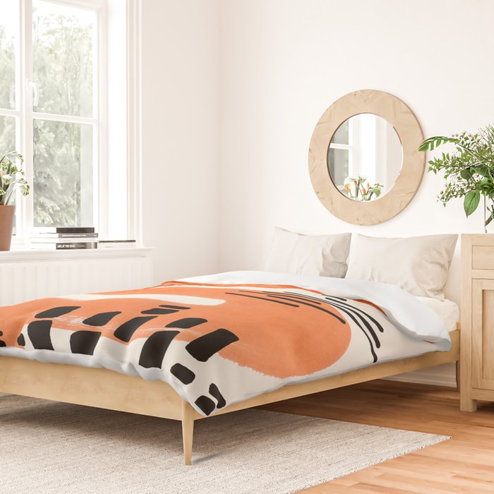 Mid Century Modern abstract Minimalist Fun Colorful Shapes Patterns Orange Watercolor Wiggle Stroke Duvet Cover Gallery Image 2