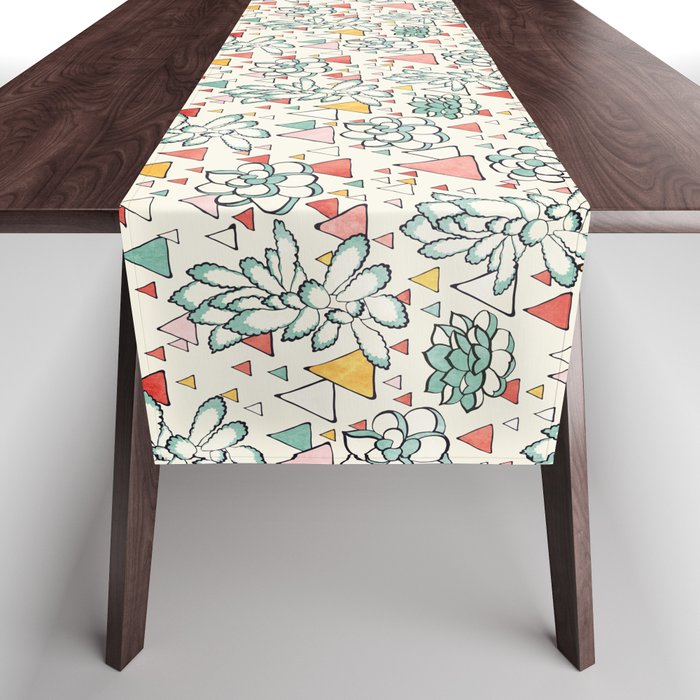 Succulent and triangles seamless pattern Table Runner Gallery Image 1
