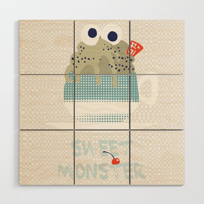 Sweet monster cupcake mint Wood Wall Art Gallery Image 1