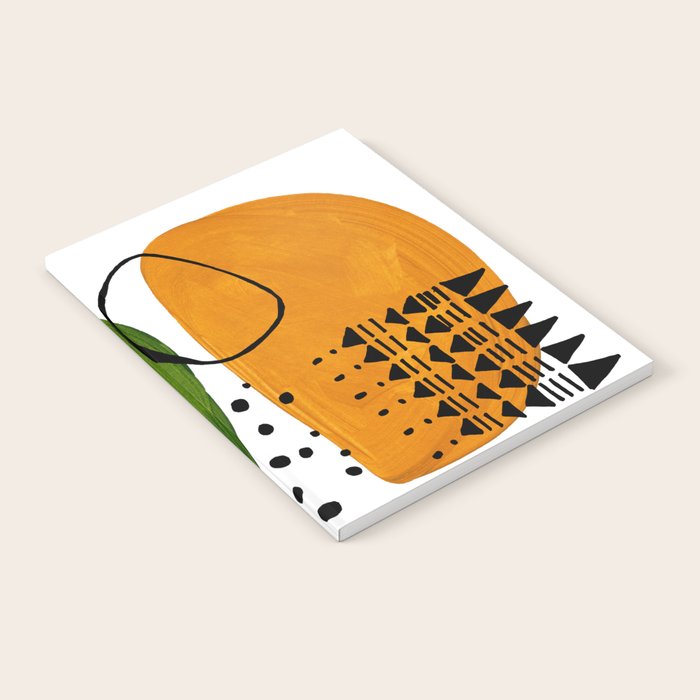 Modern Mid Century Fun Colorful Abstract Minimalist Painting Olive Green Yellow Ochre Buns Notebook Gallery Image 2