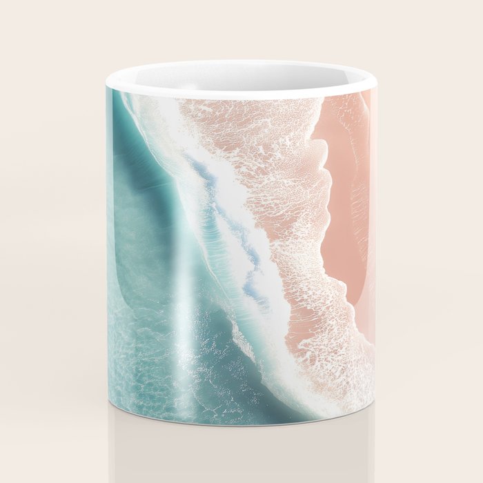 Pastel Coastline - Aerial View of Turquoise Sea and Blush Sand Coffee Mug Gallery Image 4