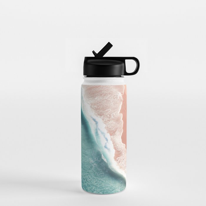 Pastel Coastline - Aerial View of Turquoise Sea and Blush Sand Water Bottle Gallery Image 1