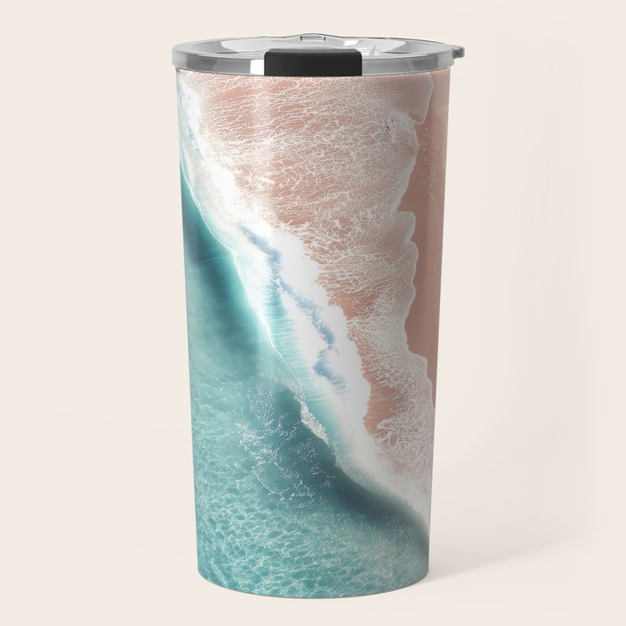Pastel Coastline - Aerial View of Turquoise Sea and Blush Sand Travel Mug Gallery Image 1