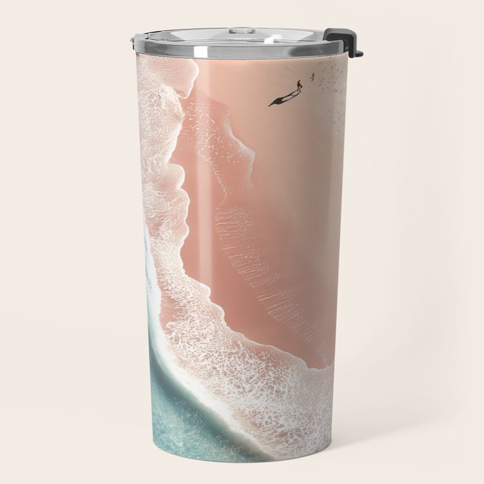 Pastel Coastline - Aerial View of Turquoise Sea and Blush Sand Travel Mug Gallery Image 2