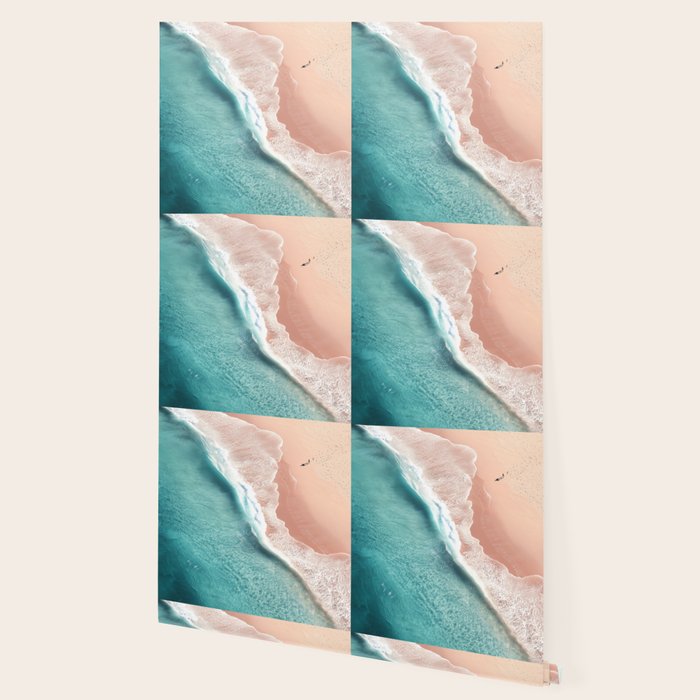 Pastel Coastline - Aerial View of Turquoise Sea and Blush Sand Wallpaper Gallery Image 2
