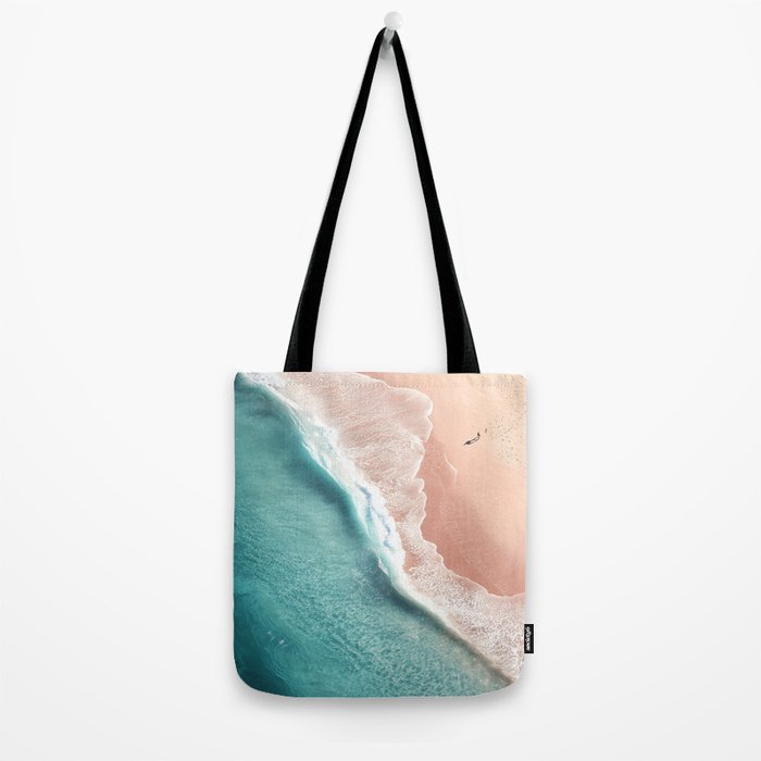 Pastel Coastline - Aerial View of Turquoise Sea and Blush Sand Tote Bag Gallery Image 2