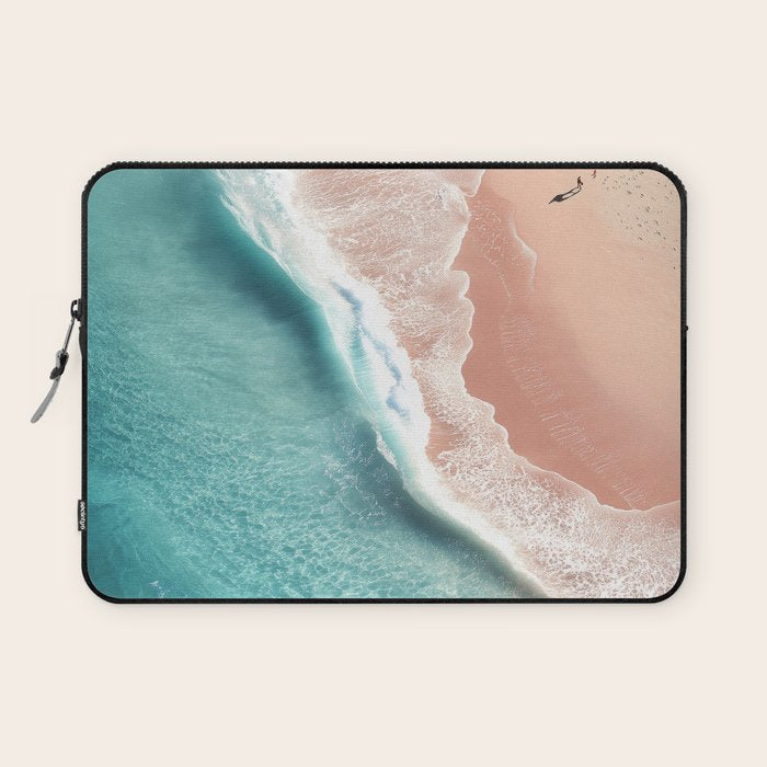 Pastel Coastline - Aerial View of Turquoise Sea and Blush Sand Laptop Sleeve Gallery Image 1