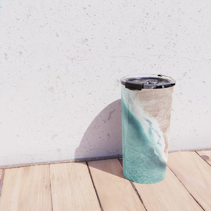 Pastel Coastline - Aerial View of Turquoise Sea and Blush Sand Travel Mug Gallery Image 4