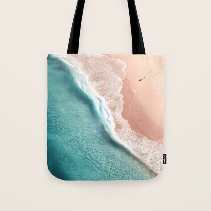 Pastel Coastline - Aerial View of Turquoise Sea and Blush Sand Tote Bag Gallery Image 1